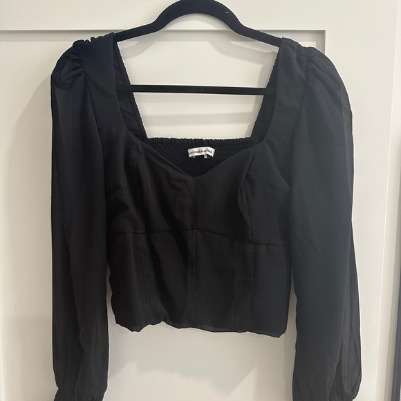 Abercrombie and Fitch black long puff sleeve sweetheart top - Picture 2 of 3